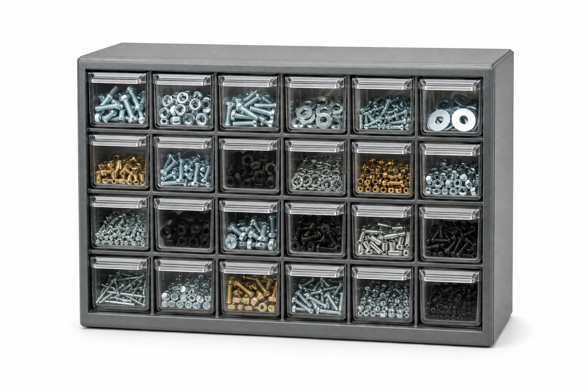 Assorted Fastener Organizer Cabinet, 24-Bin